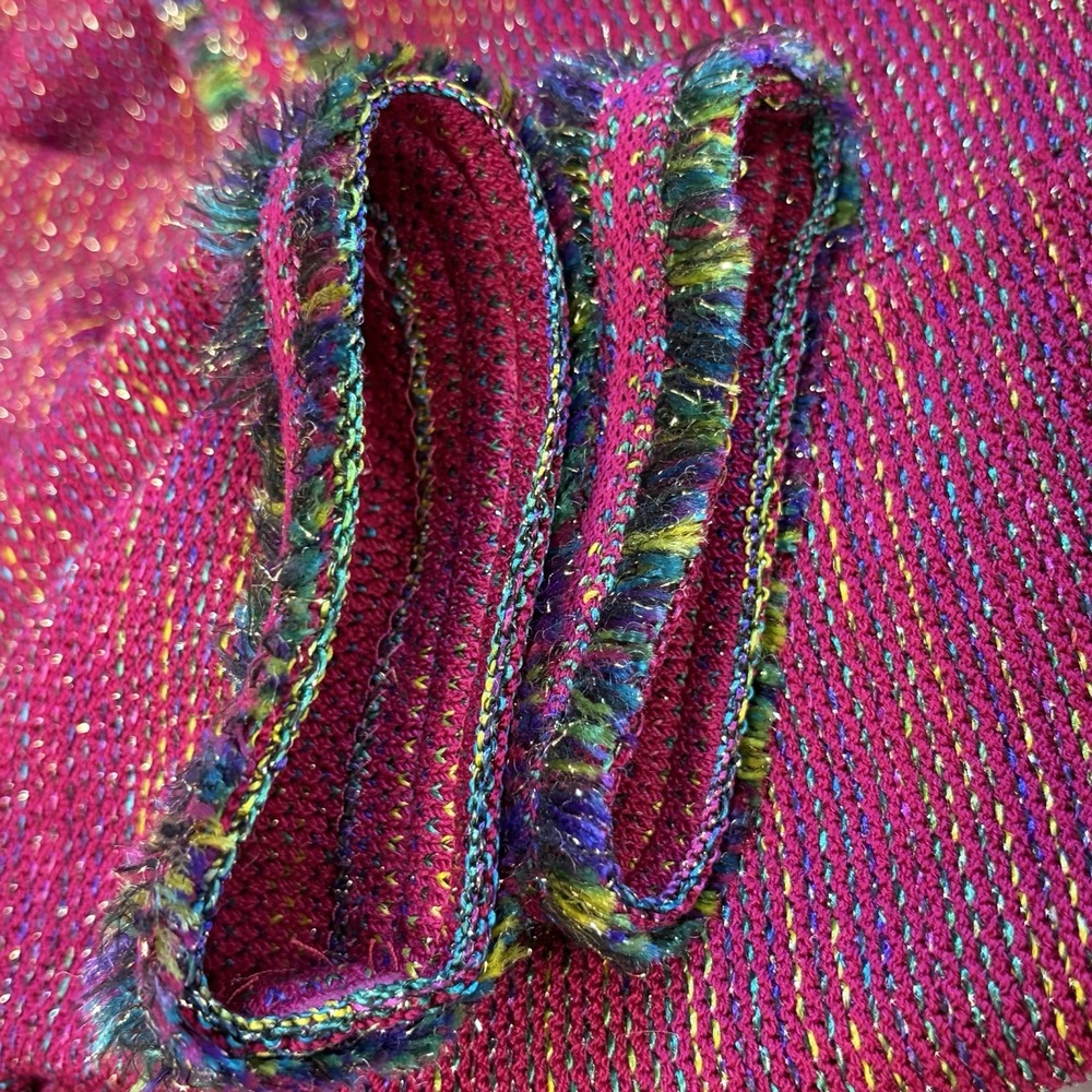 ST. JOHN Womens Suit 10 Jacket 12 Skirt Fuchsia Pink Metallic Shimmer Gold Clasp - Picture 14 of 16